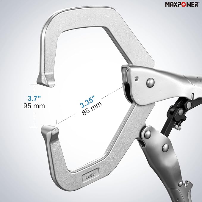 MAXPOWER 11-Inch Self-Adjusting Locking C-Clamp, Regular Tips, 3.35" Throat Depth, 3.7" Jaw Capacity C Clamp Locking Pliers, 925 lbs Maximum Clamping Force