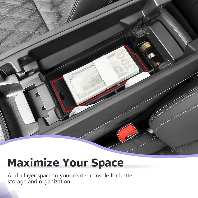 LUWU 2025 2026 Rogue Center Console Organizer for 2021 2022 2023 2024 2025 2026 N issan Rogue Accessories Armrest Console Storage Box Insert Tray ABS Material Red-trim