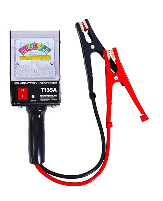 Professional 135 Amp Battery Load Tester, 6V 12V Automotive Charging System Analyzer with Easy-Read Gauge, Copper Jaw Clamps for Car, Motorcycle, Marine Batteries