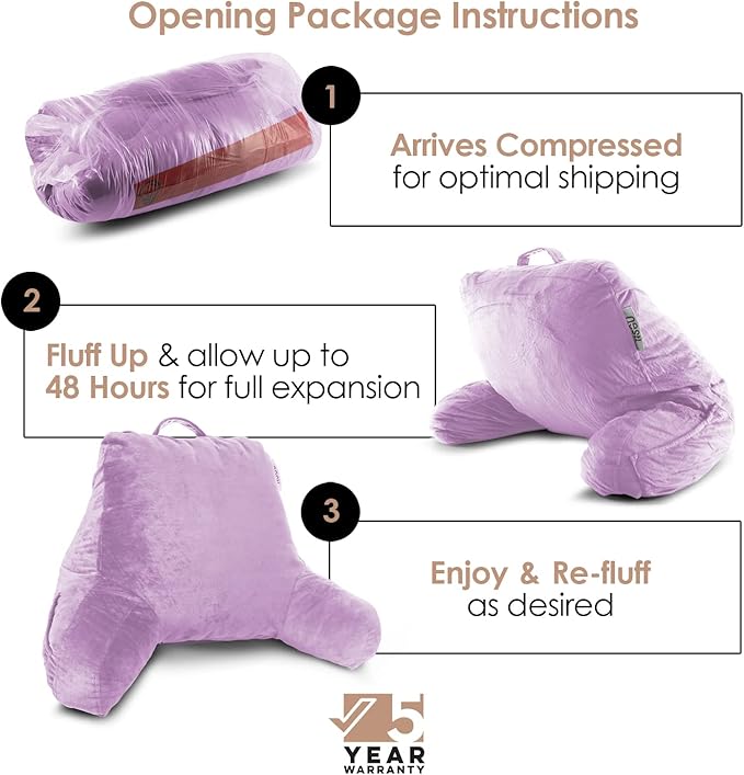 Nestl Reading Pillow for Kids & Teens with Shredded Memory Foam, Backrest Pillows for Reading, Watching, and Gaming, Use on The Couch, Bed, or Floor, Adjustable Support with Washable Cover Lavender