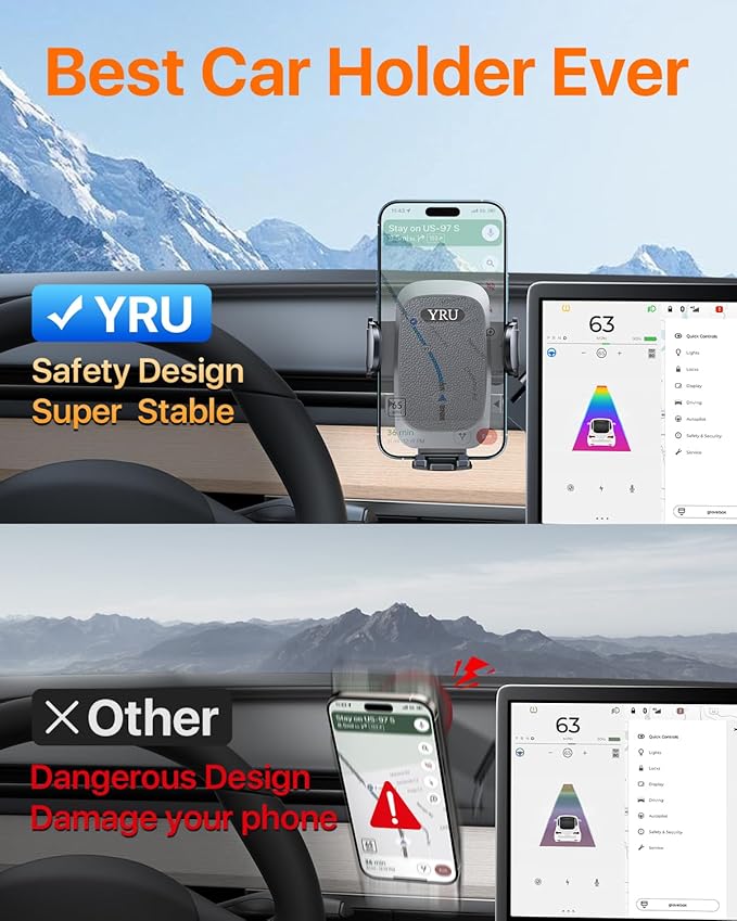 Military-Grade for Tesla Phone Mount 2026 Foldable Heavy-Duty Metal, 360° Rotatable Arm, 90LBS Safest Strongest Cert & Patent Car Holder, Extreme -40~203°F Resistant for Model 3 Y X S Cybertruck Black