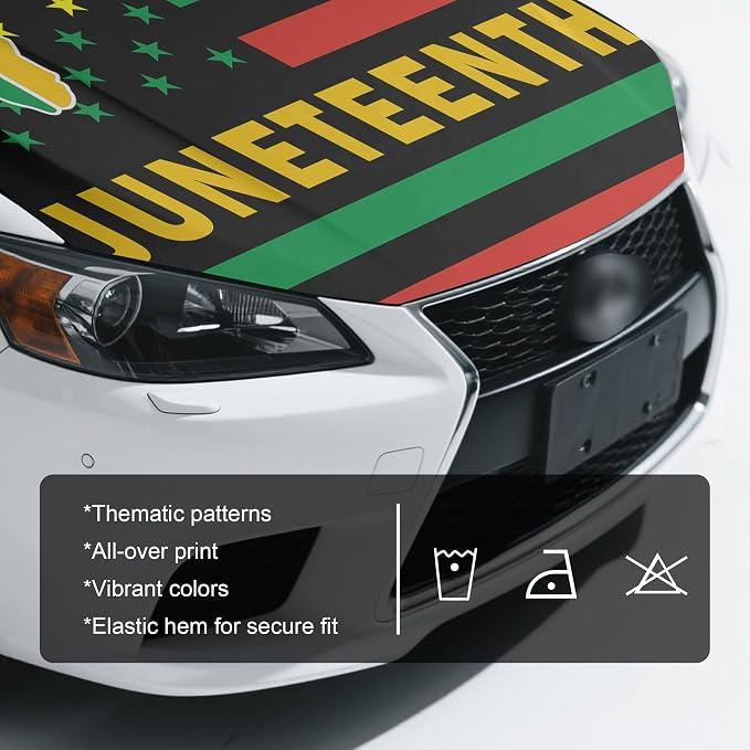 Juneteenth Flag Car Hood Cover - 4x5 Feet Car Bonnet Banner | Universal Fit, Elastic Polyester, Stretchable