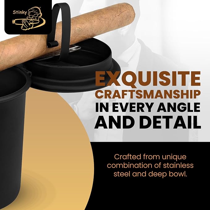 Stinky Cigar Car Ashtray, Spring Clip Holds All Cigar Sizes, Fits Any Standard Cup Holder, Matte Black