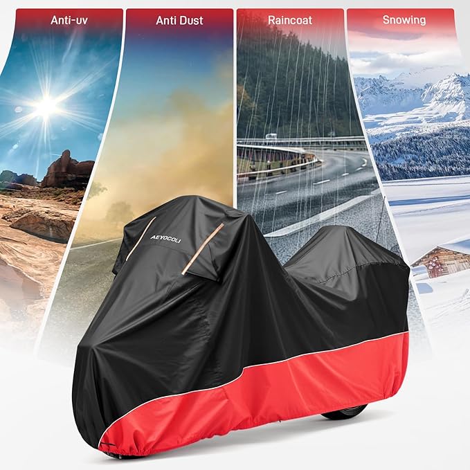 Waterproof Motorcycle Cover 420D Oxford Heavy Duty with Side Top Box Compatible with Harley Davidson Touring Ultra Limited Street Glide Road Glide Electra Glide (116" x 47" x 53")
