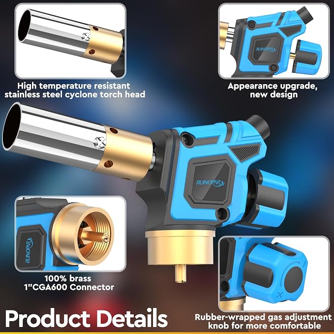 Propane Torch Head, Trigger Start Gas Torch, 5" Mapp Map Gas Torch Fuel by Propane MAPP Gas Cylinder for Brazing, Welding(Fuel Cylinder not included)