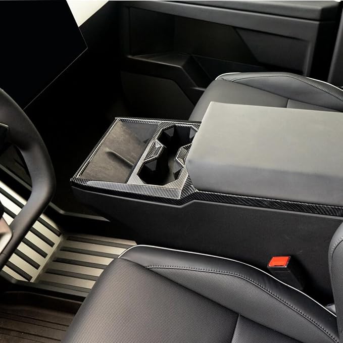 Carbon Fiber Center Console Cup Holder Panel Cover Compatible with Tesla Cybertruck 2024-2026