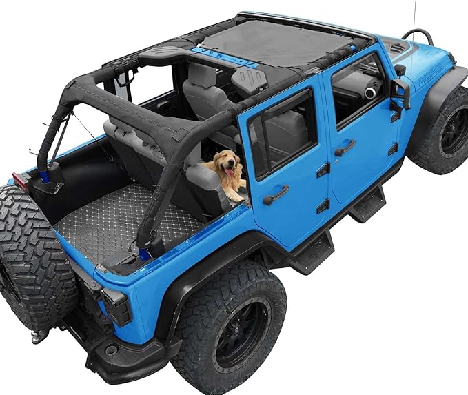 JK Sun Shade Top Compatible with Jeep Wrangler 4 Door 2007 to 2018 Sunshade Sunroof Bikini Cover Blocks UV Wind Noise Gray Mesh for Front