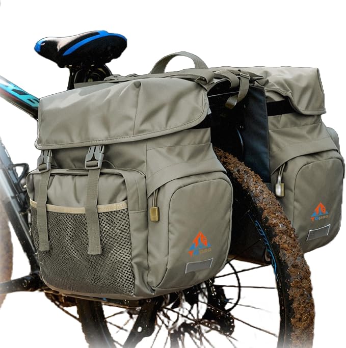Large Saddle Bags for bike rear rack,Waterproof 50L Panniers Bike Bags for Bicycles/MTB/E-Bike,Bike Trunk Bag With Reflective Stripes,Support for Width Less Than 7 inches Bike Rack (grey,50L)