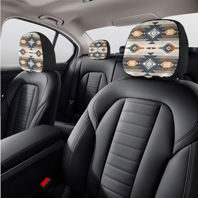 Wanyint Car Seat Cover Full Set 11 PCS, with Steering Wheel Headrest Handbrake Gear Shift Knob Cover Cup Coasters Auto Seat Cover Accessories, Southwest Aztec Blue Brown