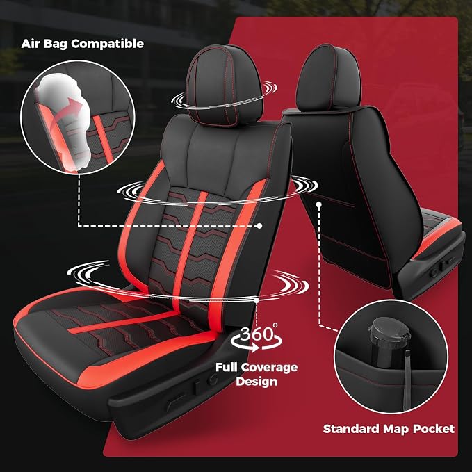 FREESOO Seat Covers for Subaru Outback Forester Crosstrek 2014-2026 Full Set, Waterproof Breathable Leather, Airbag Compatible, Easy Install, BlackRed