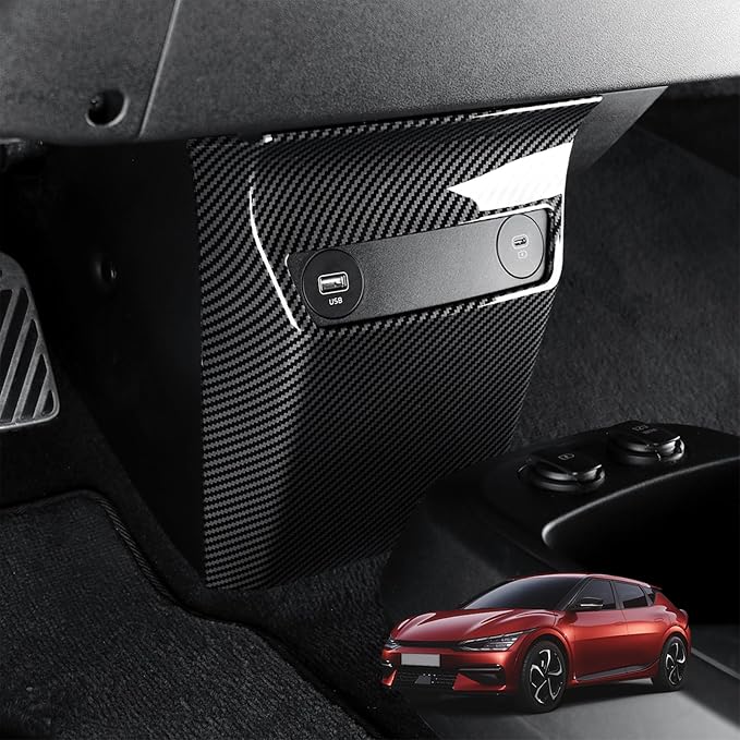 Car Central Control USB Charging Port Cover, Compatible with Kia EV6 2022-2024 Accessories (Carbon Fiber Pattern)