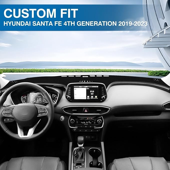 KUST Black Dash Cover for Hyundai Santa Fe 2019 2020 2021 2022 2023 Left Hand Driving Dashboard Cover Polyester Non-Slip Interior Accessories for Santa Fe Sunshade Windshield No Glare