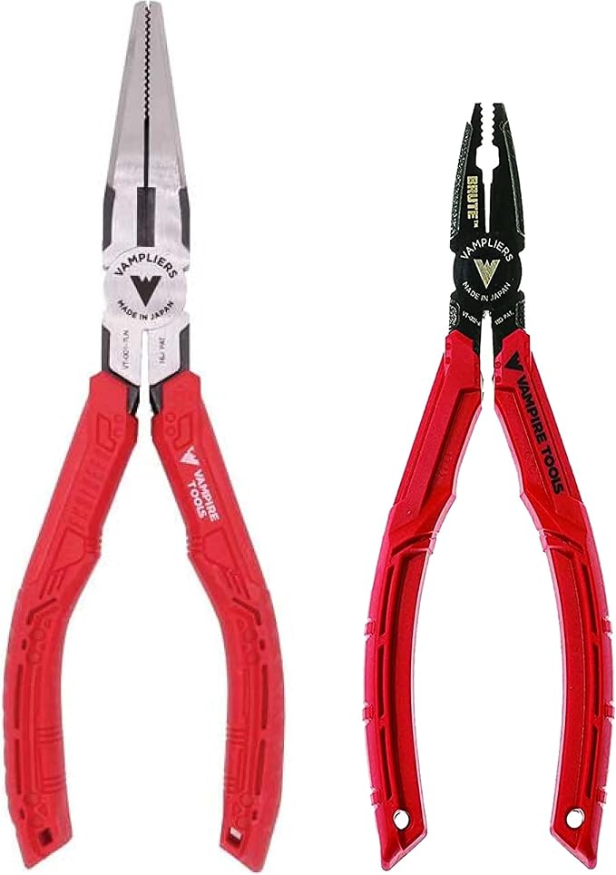 VAMPLIERS 7.5" Long Nose Pliers (VT-001-7LN) + VAMPLIERS BRUTE 6.25" Screw Extraction Pliers (VT-002-6) (Made in Japan)