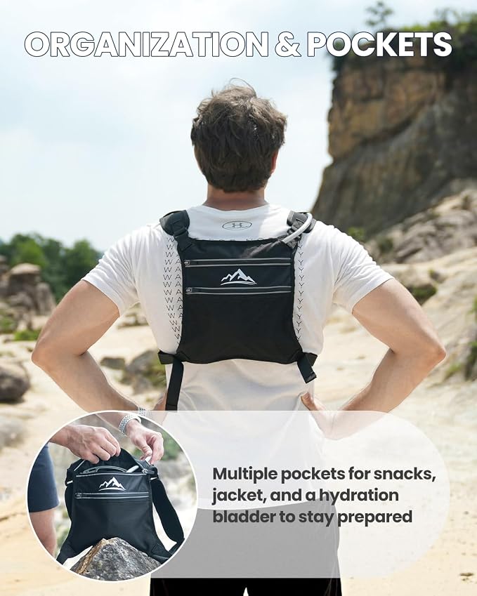 Zelvot Running Vest with 1L Water Bladder, USA Original Patent, Adjustable Reflective Running Hydration Vest, Lightweight Chest Pack for Men Women for Hiking, Cycling