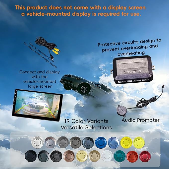 LCD Parking Sensor Kit - Displays Data on Original Screen, Easy Rear Installation, Compatible with All Camera Formats (AHD, CVBS), 18 Probe Colors to Match Any Vehicle（Silver）