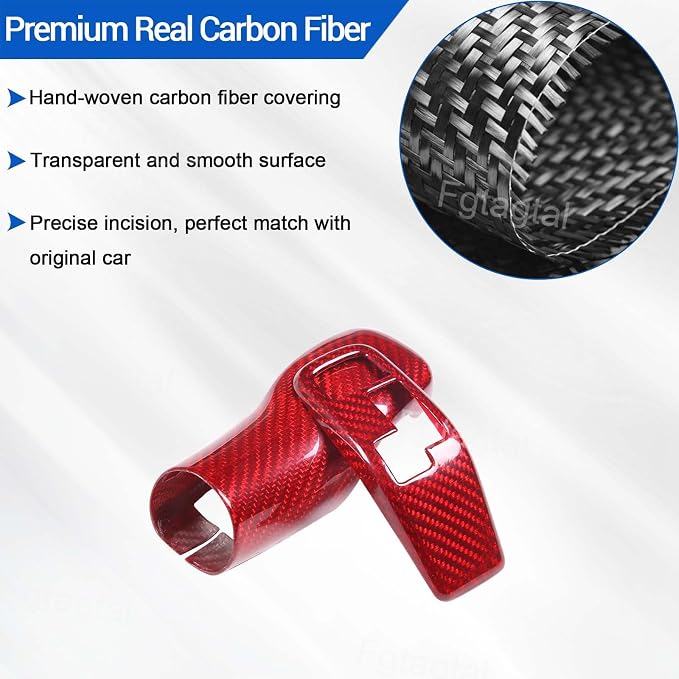 Real Carbon Fiber Gear Shift Head Cover and Front Head Cover Set Compatible with Toyota Supra GR A90 A91 MK5 2019-2026, Gear Shifter Knob Cover Protector Trim Cap 2Pcs (Red)