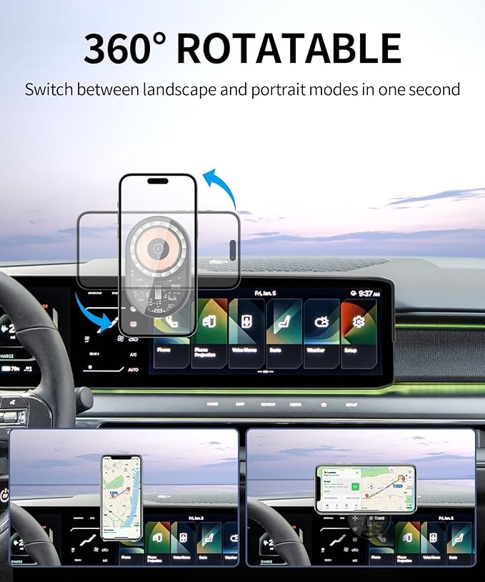 Wireless Charging car Phone Holder for Kia EV9 2024 Accessories 12.3 inch Screen Fixed Clip,360° Rotation car Phone Mount Compatible with MagSafe