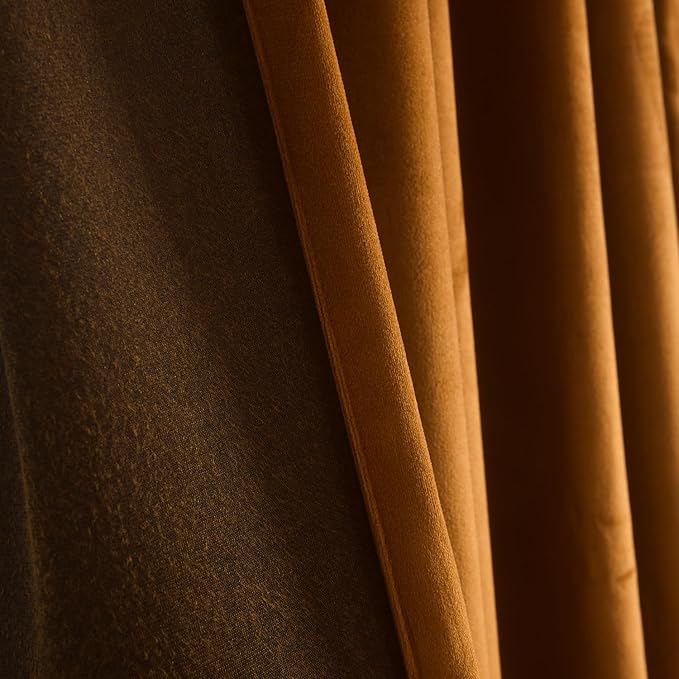 Roslynwood Luxury Soft Brown Velvet Curtains 72 inches Long Back Tab Thermal Insulated Blackout Window Drapes for Living Room/Bedroom/Dining Room, W52 x L72, 2 Panels