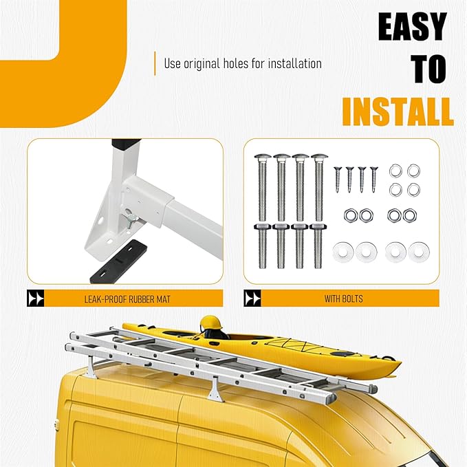 Cargo Van Roof Ladder Rack Fit for 2015-2024 Ford Transit 150 250 350, 54" Heavy Duty Steel Van Ladder Roof Rack 500 Lbs Load Capacity with 2 Crossbars