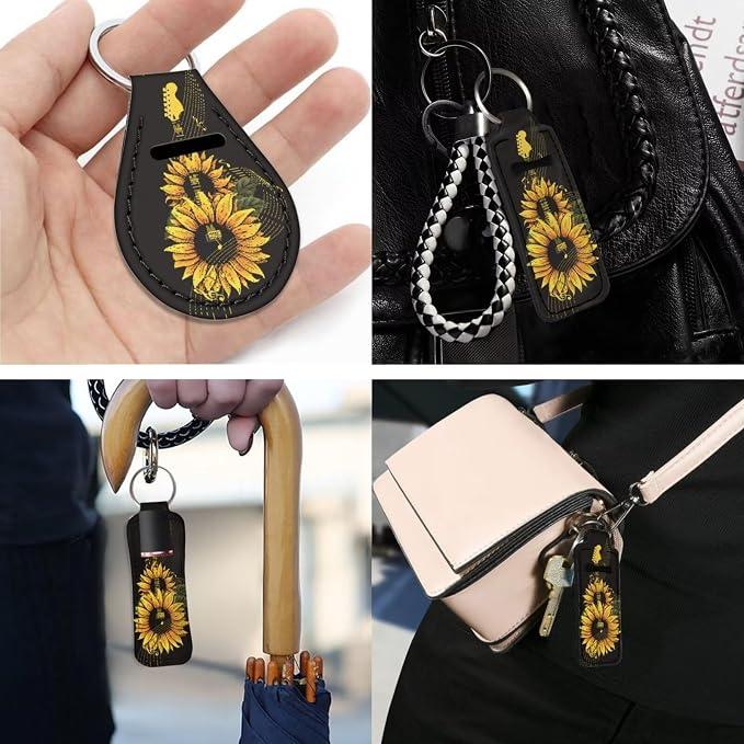 INSTANTARTS Sunflower Guitar Car Seat Cover Set - 13 Car Accessories Including Steering Wheel, Seat Belt, Coaster, Keychain, Lipstick Covers - Universal
