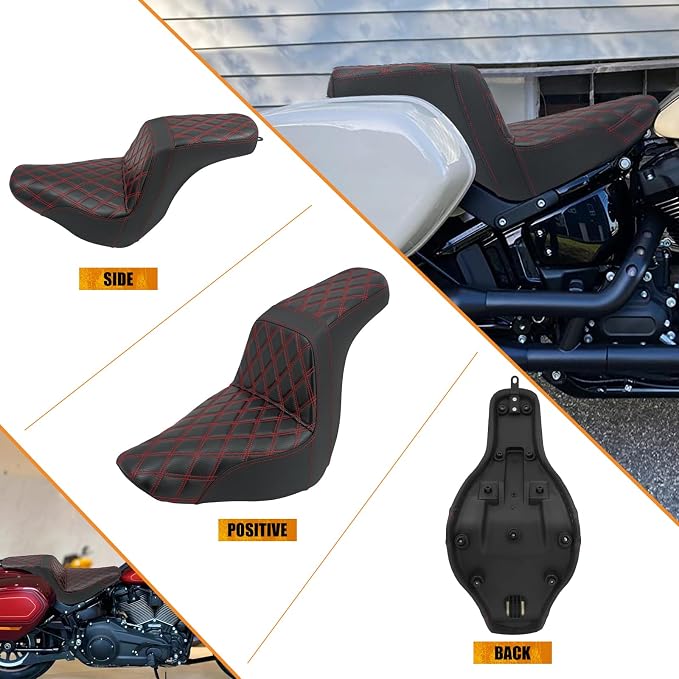 Motorcycles Two-Up Seat Front Rear Driver Passenger Cushion Seat Fit for Harley Low Rider FXLR FXLRS Sport Glide FLSB 2018-Up (Red Stitching)