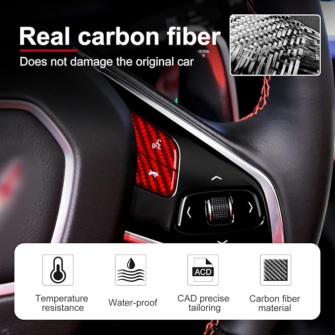 Hard Carbon Fiber, for Corvette C8 2020 2021 2022 2023 Accessories, Steering Wheel Voice Control Button Cover, 3Pcs Car Steering Wheel Button Sticker, No Heated Button