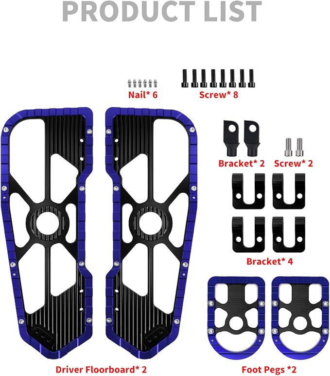 Motorcycle Floorboards Driver Passenger Footboards Wide Foot Pegs Board Pedal Compatible with Touring Electra Road Street Glide Softail Road King Blue Edge
