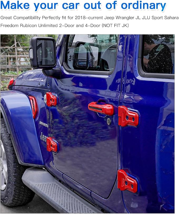 Barong for Jeep Wrangler JL JLU 2018-2025 Accessories Exterior Decoration Door Hinge Handle Engine Hood Hinge Hood Latch Wheel Eyebrow Side Air Outlet Rear Window Hinge Cover 26PCS Full Set(Red)
