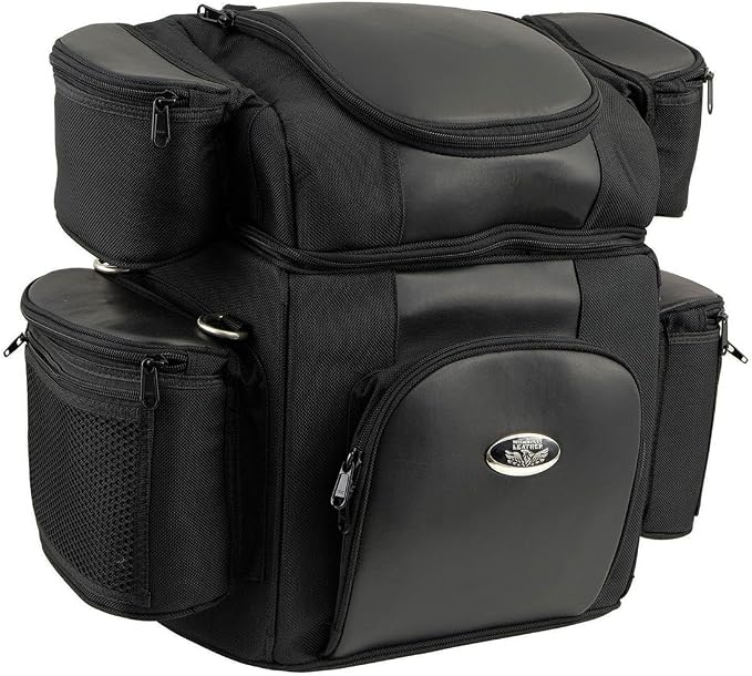 Milwaukee Leather MP8180 Medium Black '5 Pocket' Motorcycle Textile Double Barrel Sissy Bar Bag - Medium