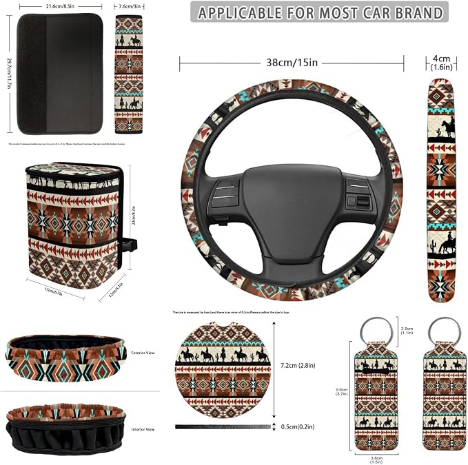 Aztec West Automobile Seat Cover Set with Car Seat Belt Pad Cover Steering Wheel Cover Car Trash Can Keychains Keychain Holder Car Cup Coasters ，12 Pack Fashion Auto Interior
