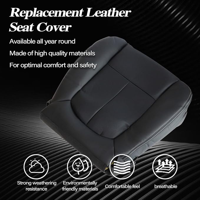 SecosAutoparts Front Driver Side Bottom & Foam Cushion Replacement Leather Seat Cover Black Compatible with Ford F150 Lariat 2009 2010 2011 2012 2013 2014