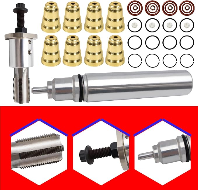 SMMS Injector Sleeve Cup Installation Removal Tool Kit for Ford Powerstroke 7.3L F250 F250 F350 F450 F550 E550 1994-2003 7.3L Removal Install Kit 2 With Oring Kits Without Brushes