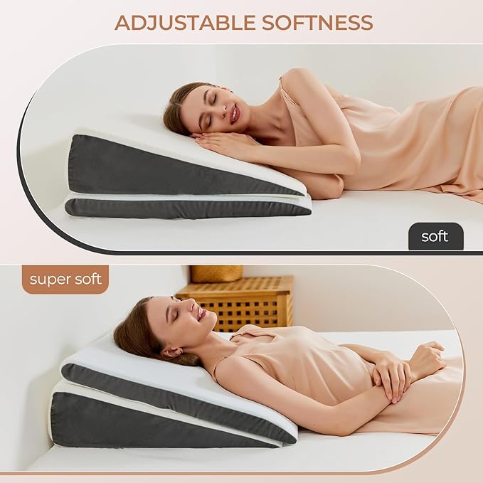 Vekkia 2PCS Wedge Pillow for Sleep Apnea,Wedge Pillow for Acid Reflux,Independent Memory Foam for Sleeping,Back Pain,Gerd,Heartburn,Snoring,Triangle Elevated Pillow for After Surgery/Leg/Neck