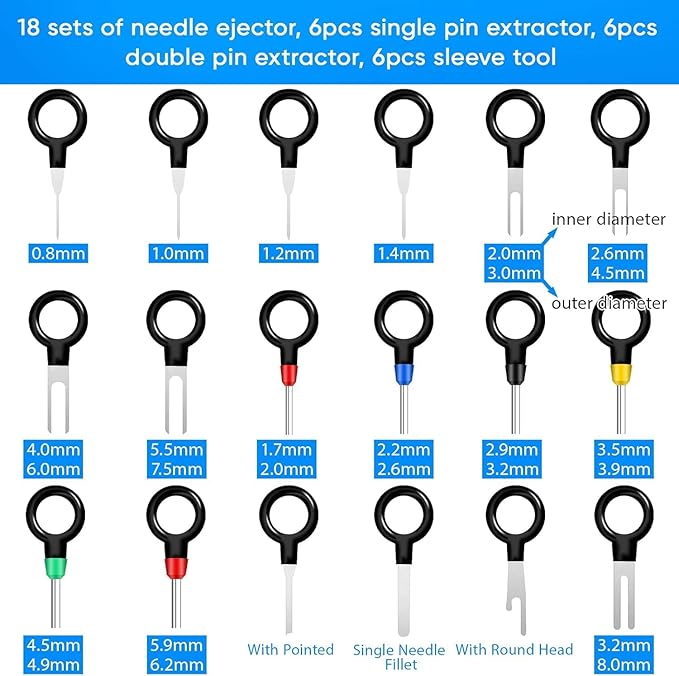 Terminal Pin Removal Tool Kit 82 Pcs Depinning Electrical Connector Pin Extractor Tool Set Wire Terminal Release for Automotive Car Household Devices - Black