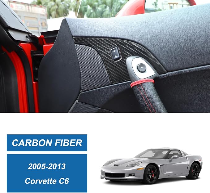 Real Carbon Fiber Door Control Button Trim Compatible with Corvette C6 2005-2013, Interior Decor Sticker Accessories