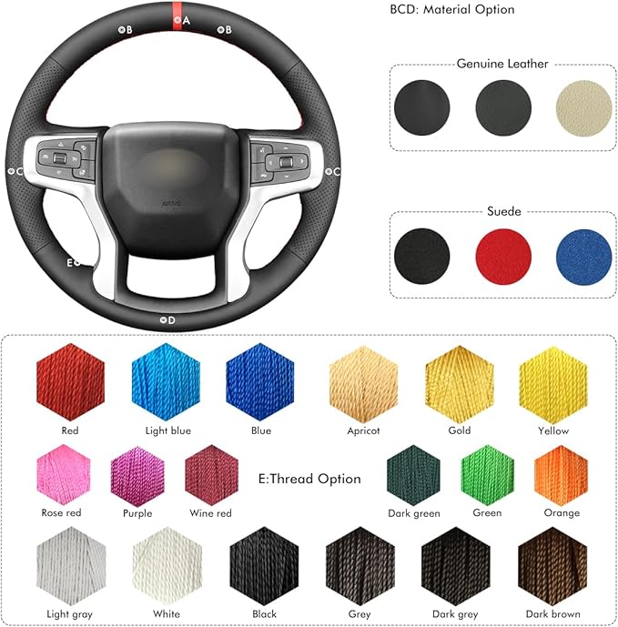 MEWANT Hand Stitch Black Genuine Leather Steering Wheel Cover for Chevy Silverado 1500 Silverado 2500/3500 Blazer