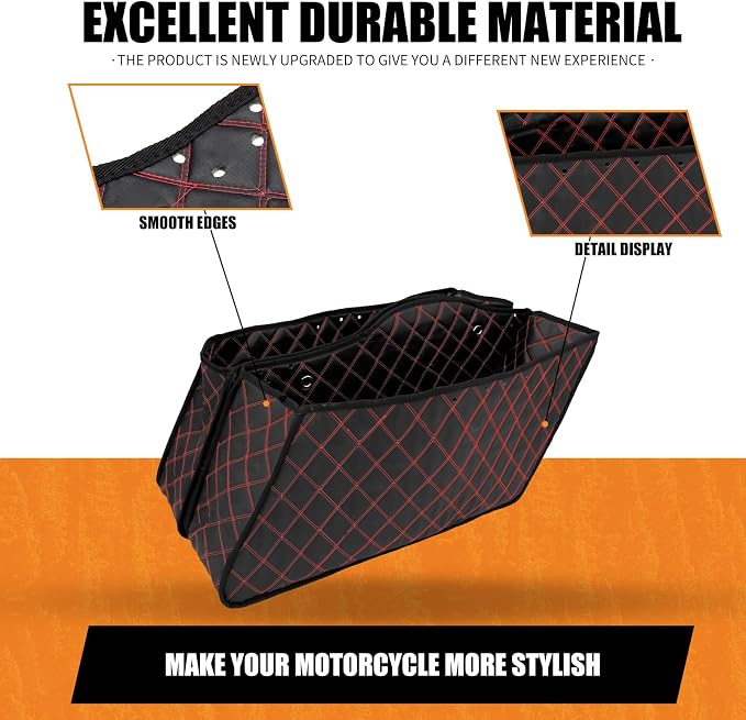 Motorcycle Drop-in Saddlebag Carpet Liners Fits for Harley Touring Models Road King Road Glide Road King Electra Street Ultra Glide Classic 1993-2013 (Red Thread)