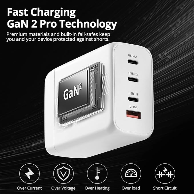 SIIG 200W USB C Charger Block, 4-Port GaN Fast Charging with 100W PD, QC3.0 65W PPS, 3X USB-C 1x USB-A, for MacBook Pro/Air, iPad, iPhone 14 Pro, Galaxy S23, Steam Deck, Pixel (AC-PW1V11-S1)