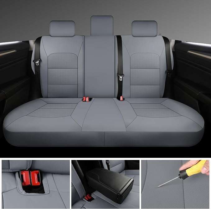GXT Custom Car Seat Covers Compatible for Ford Fusion 2013-2018, Front Rear Waterproof Car Seat Covers, Odorless Leatherette Full Set Custom Seat Covers(Grey)