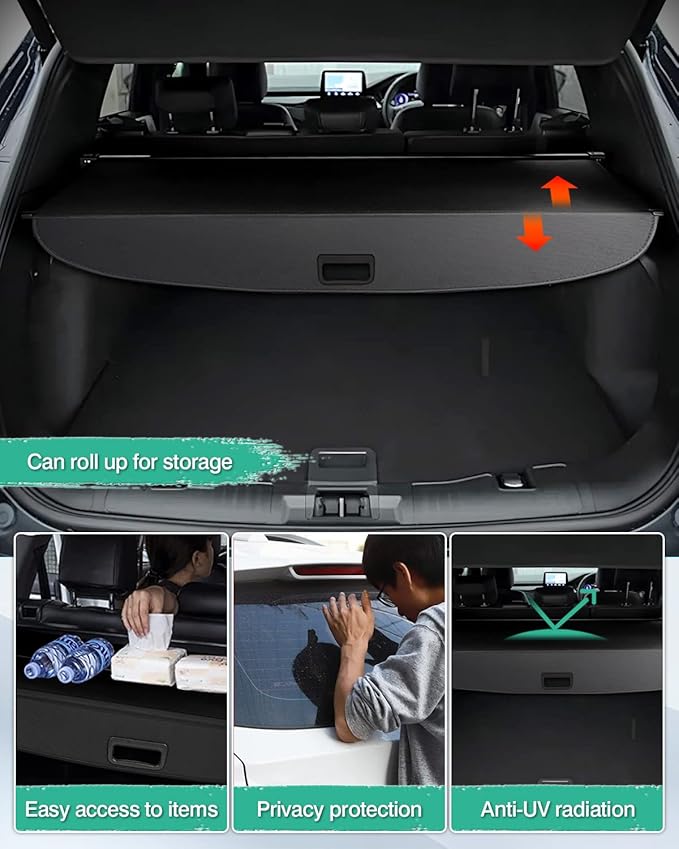 Powerty Cargo Cover for 2020-2024 2025 Ford Escape Accessories Trunk Cover Retractable Trunk Shielding Shade Cargo Luggage Cover Black