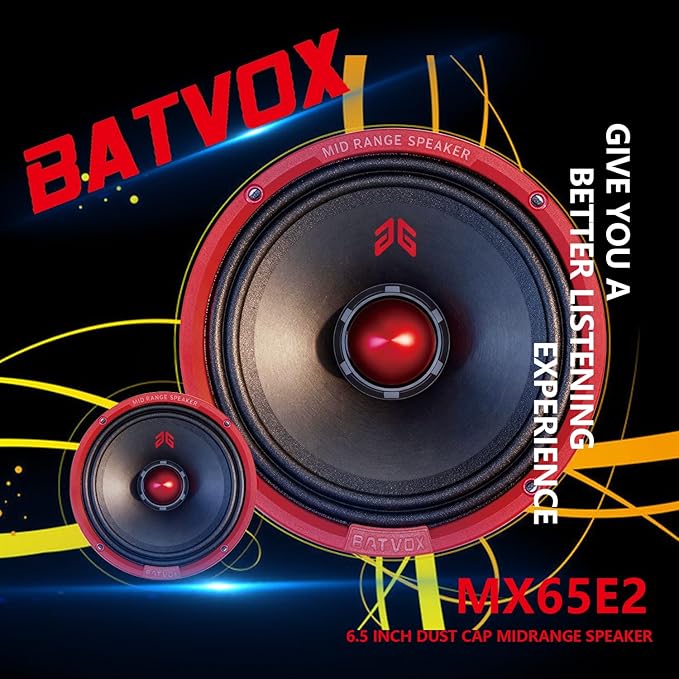 MX65E2 Loudspeaker 6.5 Inch Midrange 480 Watts 4 Ohms Red Bullet, Premium Quality Audio Door Speakers for Car or Truck Stereo Sound System, Red (2 Speakers)