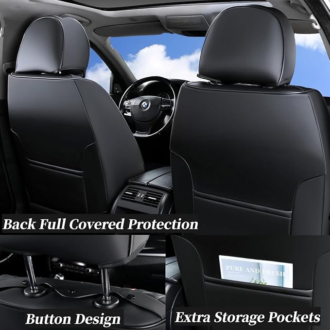 Coverado Car Seat Covers Full Set, Leather Seat Coversfor Cars, Front and Back Seat Covers, Waterproof Car Seat Protectors Car Seat Cushions Universal for Most Vehicles, Black&Redline