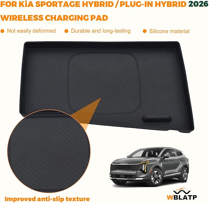 Wireless Charging Anti-Slip Mat for 2026 Kia Sportage Hybrid/Plug-in Hybrid Accessories Wireless Charging Pad Cordless Charger Mat Heat Insulating Silicone Material(Not for Fuel Versions)