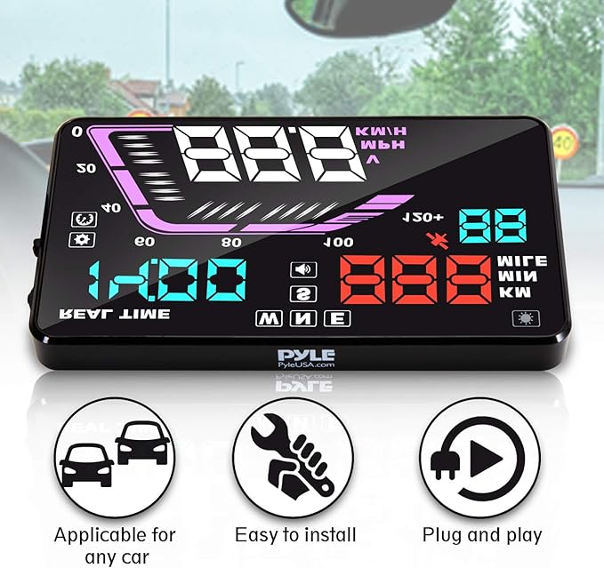 Heads Up Display Hud Screen - Universal 5.Car Head-Up Windshield Display W/Multi-Color Screen Projector Vehicle Speed, GPS Navigation Compass, Plug and Play W/Speed, time, Altitude, Etc - Pyle