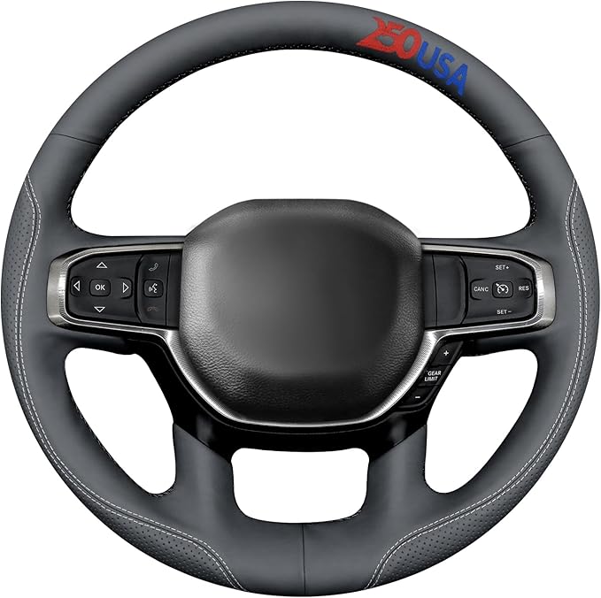 MEWANT USA 250th Anniversary Embroidered Hand-Stitched Steering Wheel Cover Custom Fit for Dodge Ram 1500 2019-2023(Backsides Without Buttons)