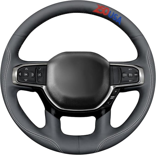 MEWANT USA 250th Anniversary Embroidered Hand-Stitched Steering Wheel Cover Custom Fit for Dodge Ram 1500 2019-2023(Backsides Without Buttons)
