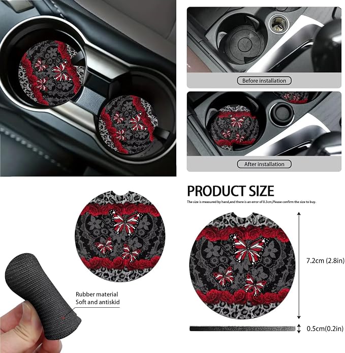 15Pcs Car Seat Cover Sets Full Set Butterfly Rose Leopard Print Front and Rear Car Seat Covers with Steering Wheel Cover Safety Belt Pads Garbage Bag etc, Easy to Install