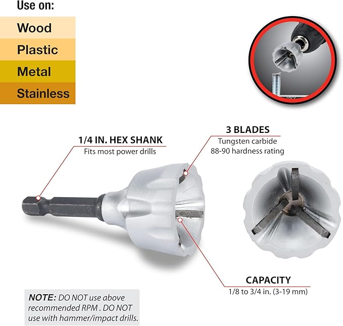 Performance Tool W9005 Wheel Stud/Bolt Thread Repair Tool with Tungsten Carbide Cutting Blades for Most Metals, 1/8-Inch-3/4-Inch Bit Capacity
