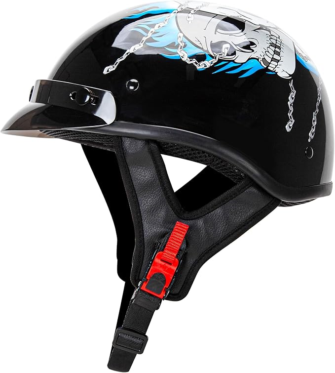 Cartman Cruiser Scooter Motorcycle Half Face Helmet, Blue Skull Graphics, DOT Approved for Bike Scooter ATV UTV Chopper, Large