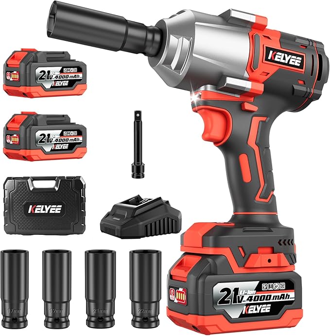 Cordless Impact Wrench, 996Ft-lbs (1350N.m) 1/2" Impact Driver, 21V Brushless Impact Gun, High Torque Impact Wrench with 2x4.0Ah Battery, Power Motor Variable Speeds for Car/Pickup Truck/Mower